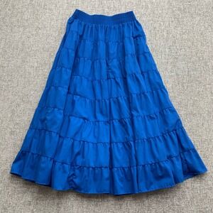VTG Twirlerz Swing Dancing Women's Blue Tiered Maxi Skirt Elastic‎ Sz M Flowy